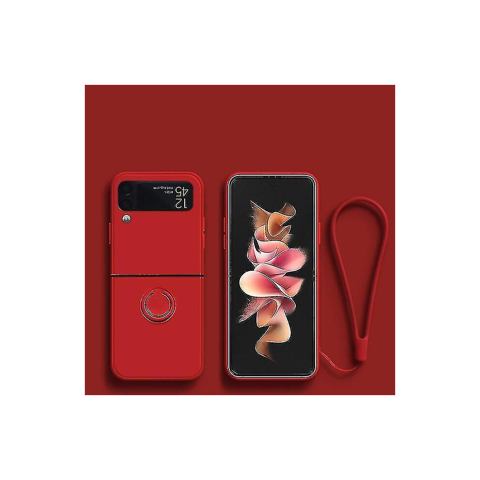 (Red) Ring Holder Silicone Case Compatible Samsung Galaxy Z Flip 4 5G With Bracelet Lanyard Shockproof Cover Red 8257072999912