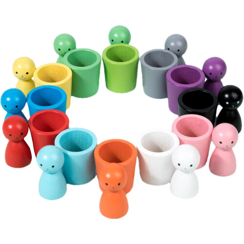 Peg Dolls in Cups, Wooden Educational Color Classification Cup, Kids ...