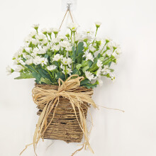 (1pc) Rustic Cream Wildflower Spring Wreath - Natural Fiber Door Hanger Basket with Twine Loop, No Electricity Needed, Feather-Free Home Decor