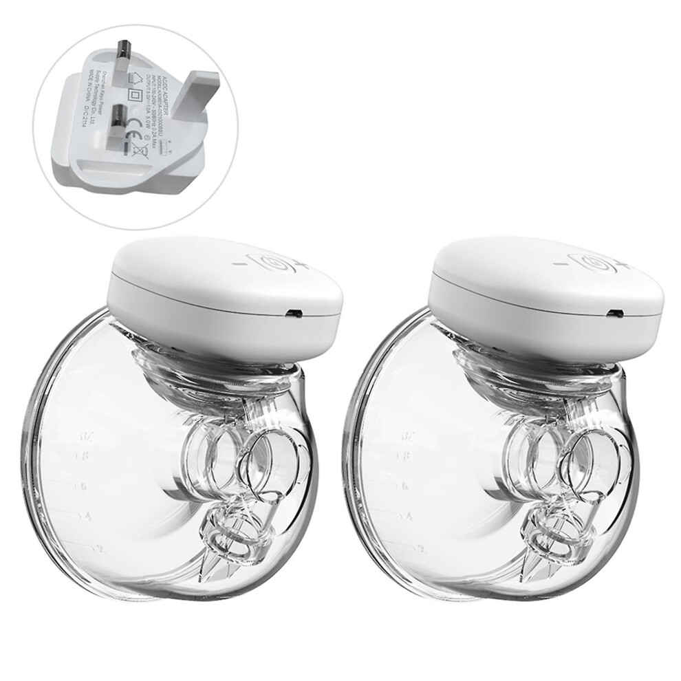 (UK Plug & 28mm & 2 Sets) YOUHA Wearable Breast Pump Hands Free Electric Single Portable Wearable Breast Cup 8oz/ 240ml