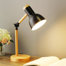 (Black, Warm White Dimming) Creative Nordic Wooden Art Iron Led Folding Simple Desk Lamp Eye Protection Reading Table Lamp Living Room Bedroom Home Decor