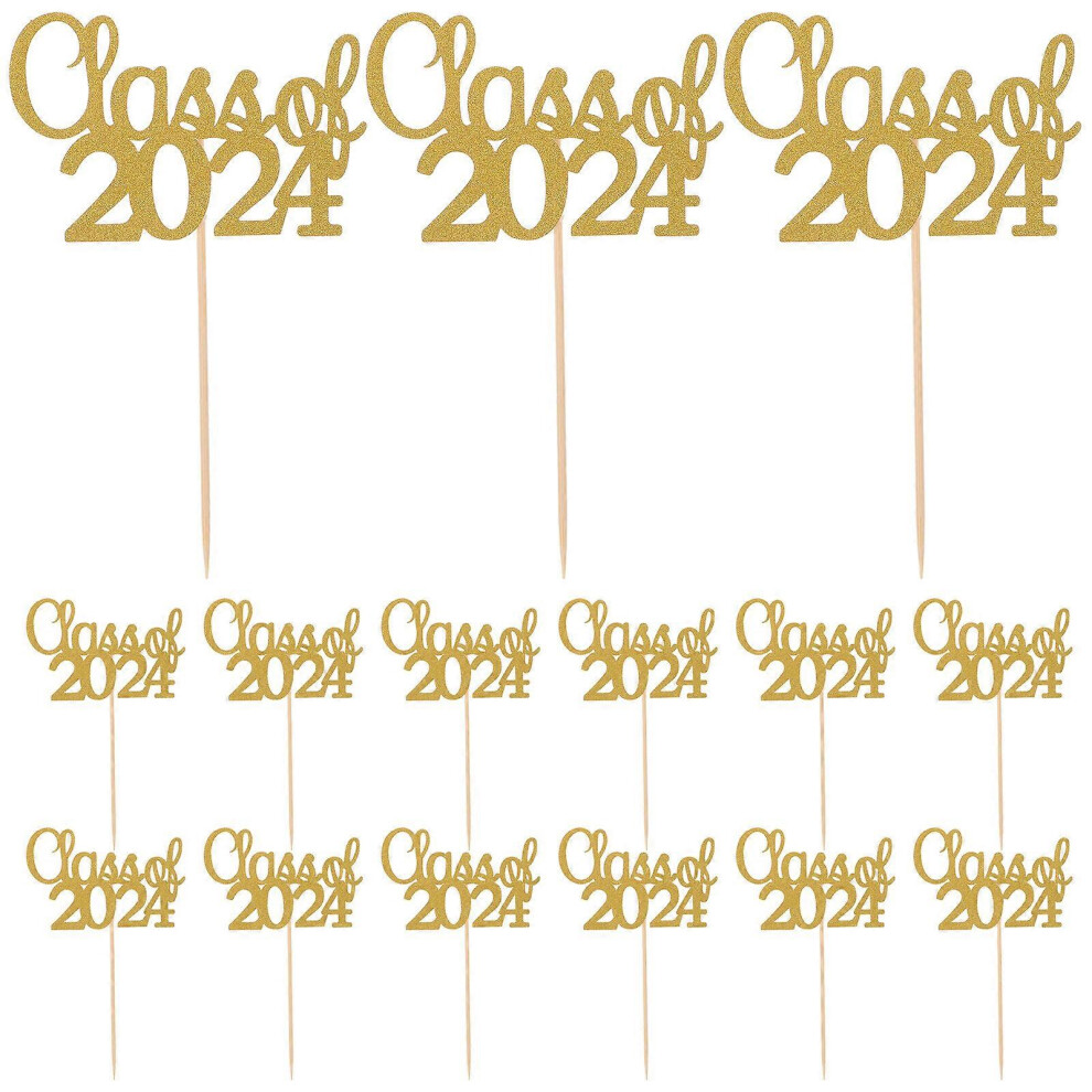 Kricely (, One Size) 15Pcs Class Of 2024 Cupcake Picks Graduation Party Cake Toppers Grad Table Centerpiece Golden