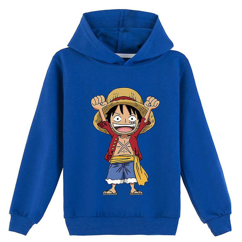 (7-8 Years, Blue) One Piece Monkey D.luffy Printed Casual Sweatshirt Hoodies Hooded Pullover Tops Gifts For 7-14 Years Kids Teens Boys Girls-image-OPC-PG5MCBP-NEW