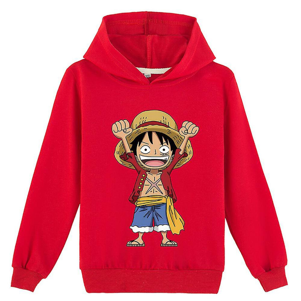 (9-10 Years, Red) One Piece Monkey D.luffy Printed Casual Sweatshirt Hoodies Hooded Pullover Tops Gifts For 7-14 Years Kids Teens Boys Girls-image-OPC-PG5MCBR-NEW