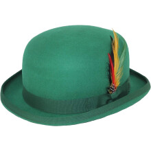 (Emerald Green, XL) Unisex Hard Top Wool Bowler Hat With Feather Satin Lined Sizes S To Xl