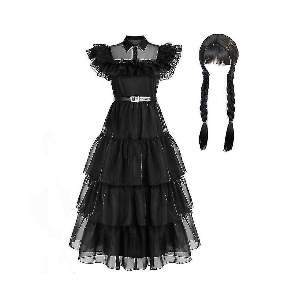 (Without wig, L) 2023 Wednesday Addams Cosplay Costume Set Halloween Costume Carnival Party Disguise For Adult Girls