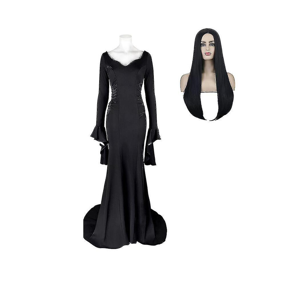 (kids 85) Wednesday Morticia Addams Cosplay Costume Sexy Black Dress For Women Halloween Carnival Party Costume