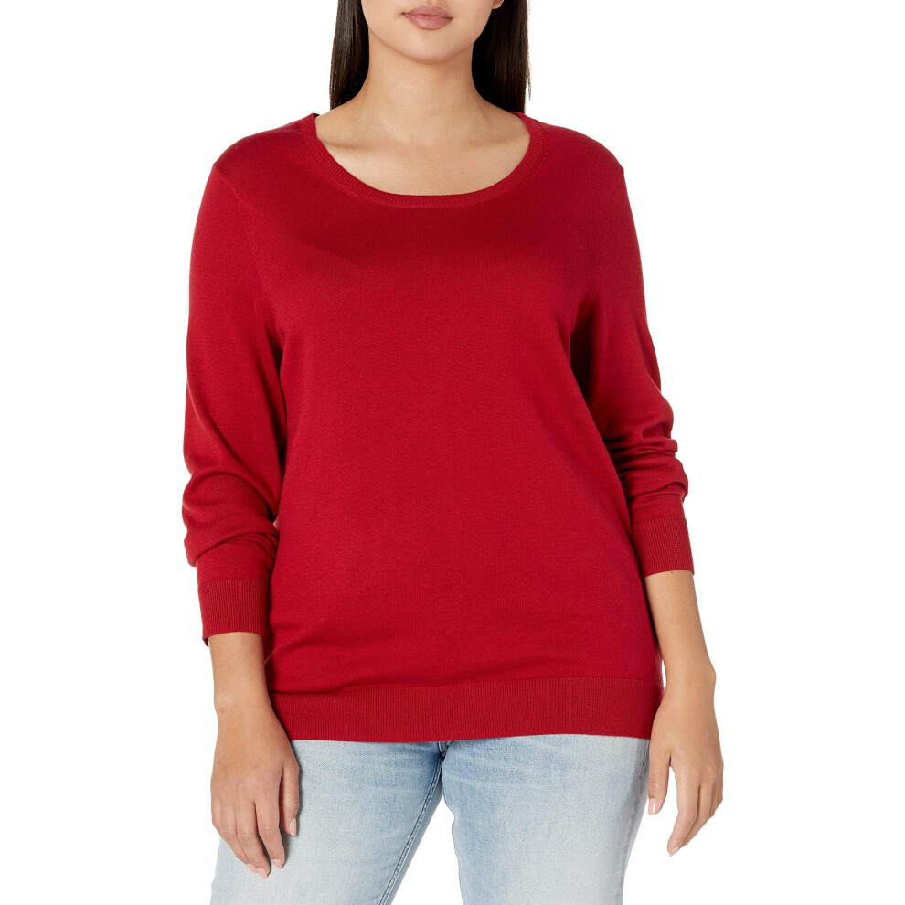 Amazon Essentials Women's Long-Sleeve Lightweight Crewneck Sweater Available in Plus Size  Red  X-Small