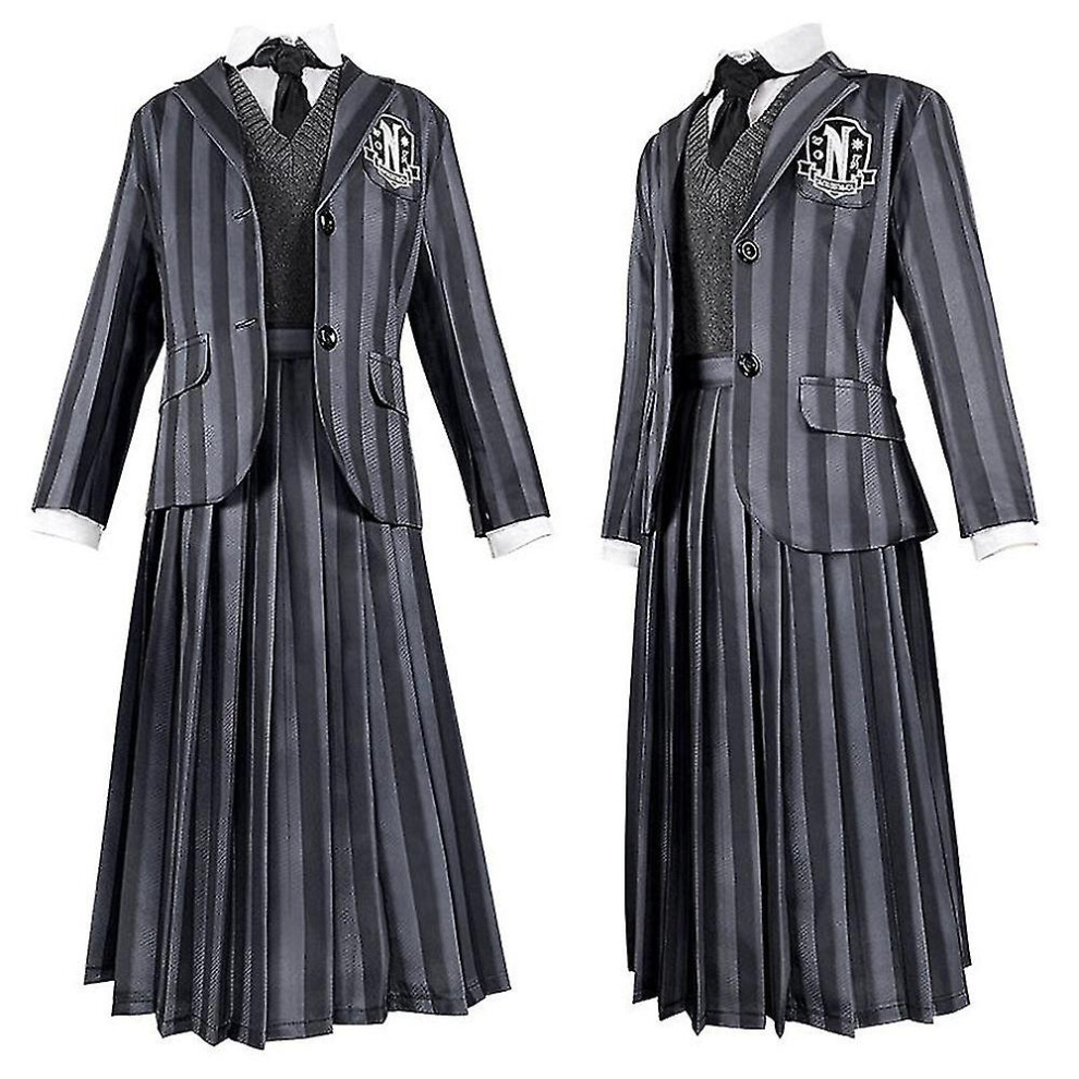 (Outfits(no Wig), 3XL) Women Wednesday Addams Dress Cosplay Costume Nevermore School Uniform Dress Shirt Coat Tie Wigs Outfit
