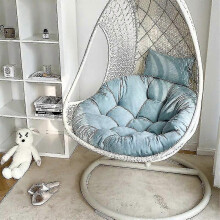 (Lake Blue) Balcony Office Garden Rocking Chair Rattan Chairs Cushions Swing Hanging Basket Chair Cushion Egg Chair Hammock CushionCushion only