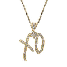 (Gold) Exquisite Fashion Hip Hop Rock Ice Out Letter Xo Cubic Zirconia Pendant Necklace For Men Cool Rock Party Jewelry