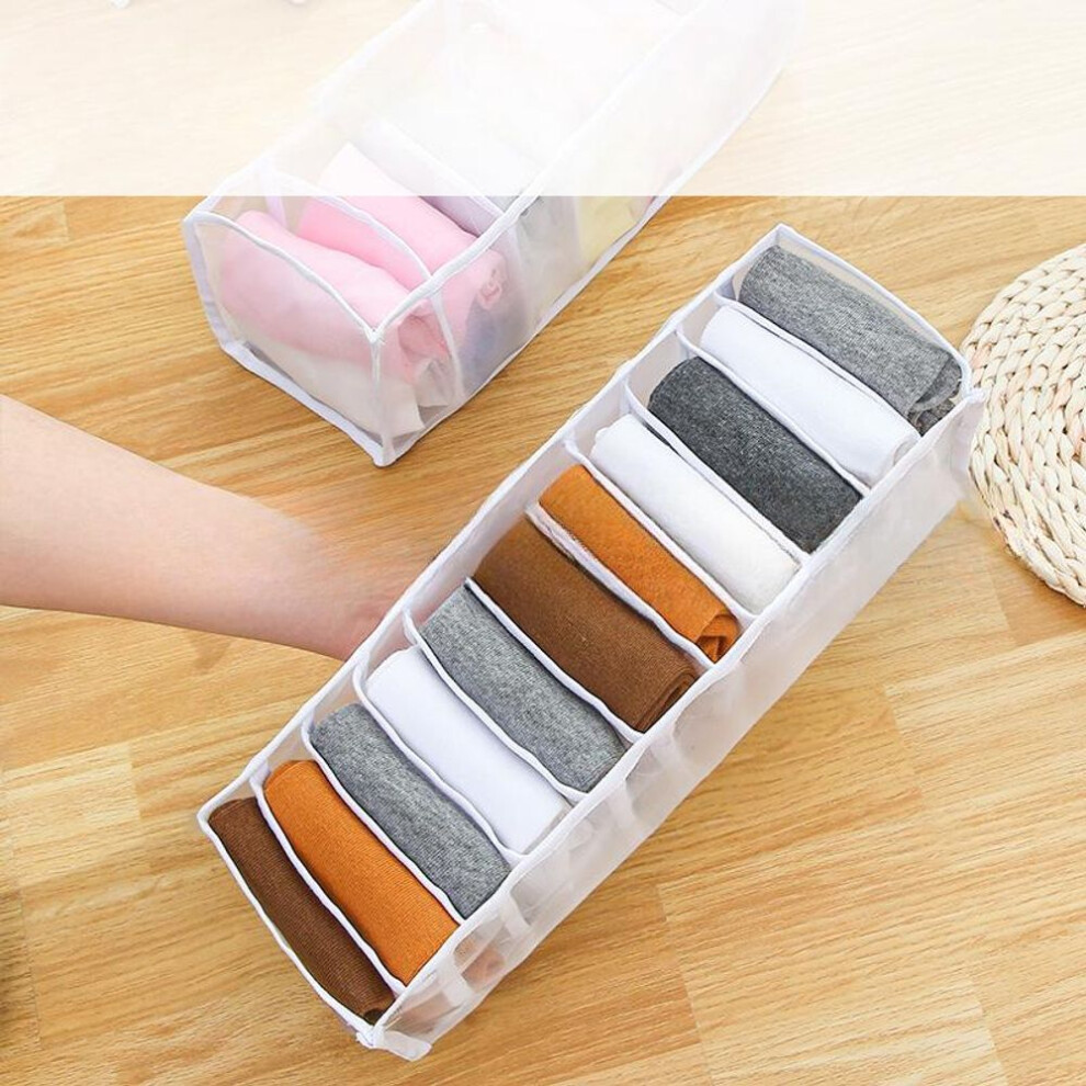 (white, Eleven squares) Mesh underwear storage box can be folded to put bras, panties, socks, drawer divider organizer box