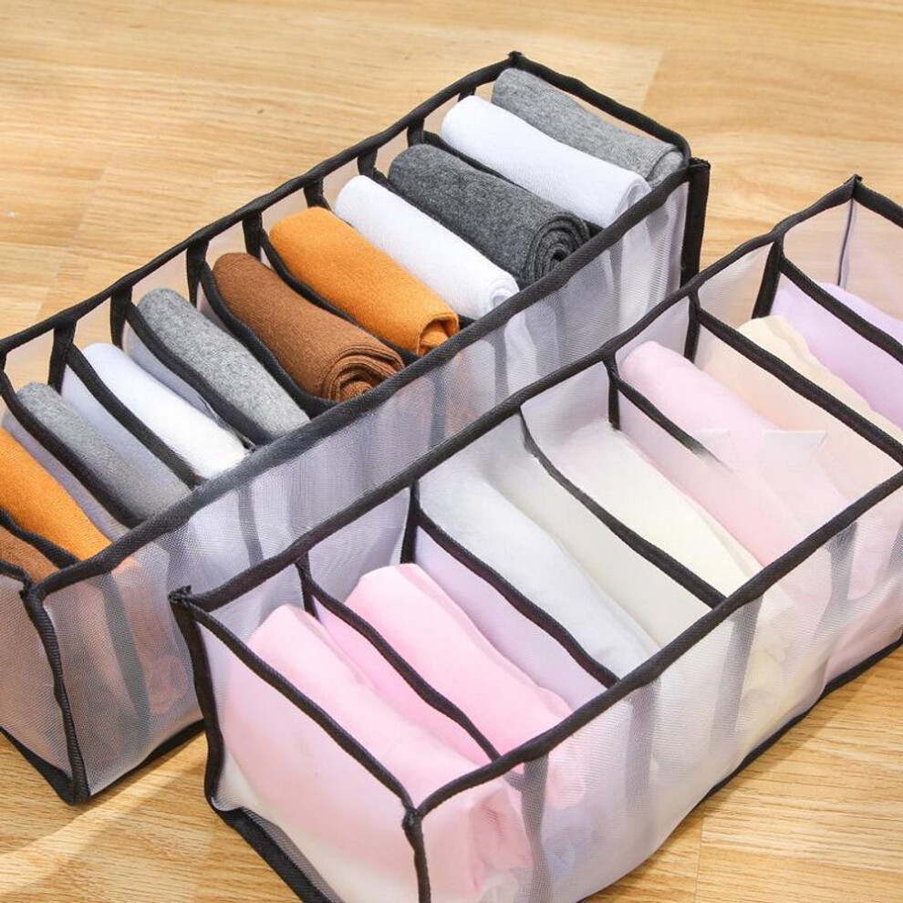 (black, Seven lattice) Mesh Underwear Storage Box Can Be Folded To Put Bras, Panties, Socks, Drawer Divider Organizer Box
