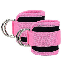 (pink) Cable Ankle Straps For Cable Machines Leg Exercises Double D-ring Ankle Cuffs For Gym Workouts Glutes Legs Strength