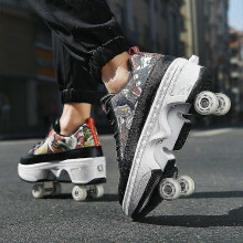 (43, Pink) Casual Shoes Become Roller Skates In One Second. Four Wheel Dual-purpose Roller Skates Roller Skates