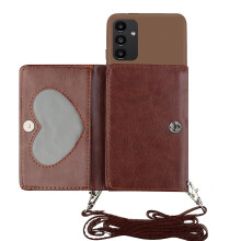 (Coffee) For Samsung Galaxy A14 4G/5G Anti-drop Phone Case PU Leather Wallet Stand Cover with Shoulder Strap