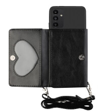 (Black) For Samsung Galaxy A14 4G/5G Anti-drop Phone Case PU Leather Wallet Stand Cover with Shoulder Strap