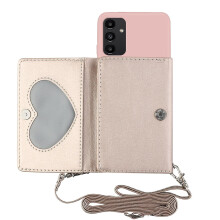 (Pink) For Samsung Galaxy A14 4G/5G Anti-drop Phone Case PU Leather Wallet Stand Cover with Shoulder Strap
