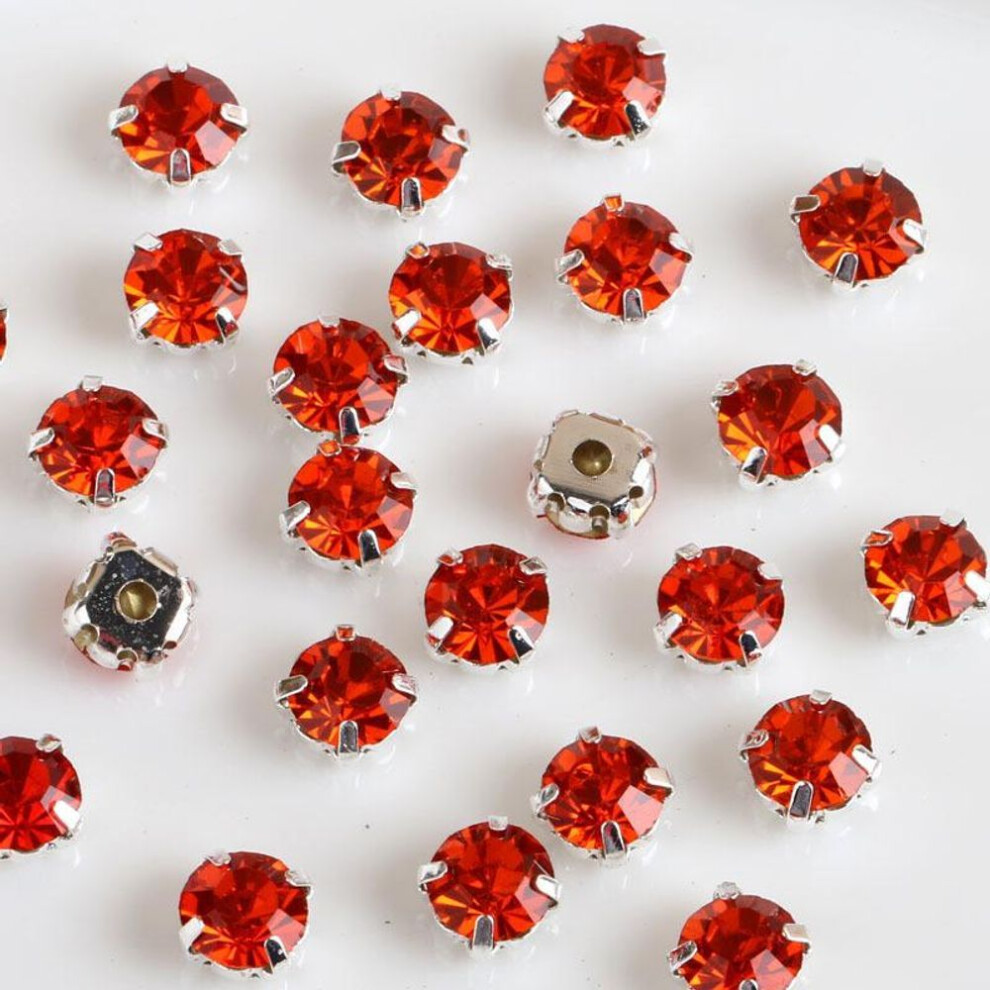 (orange,red) 240pcs Glass Round Shape With Claw Sew On Crystal Stone Strass Diamond Metal Base Buckle For Clothes Decorating