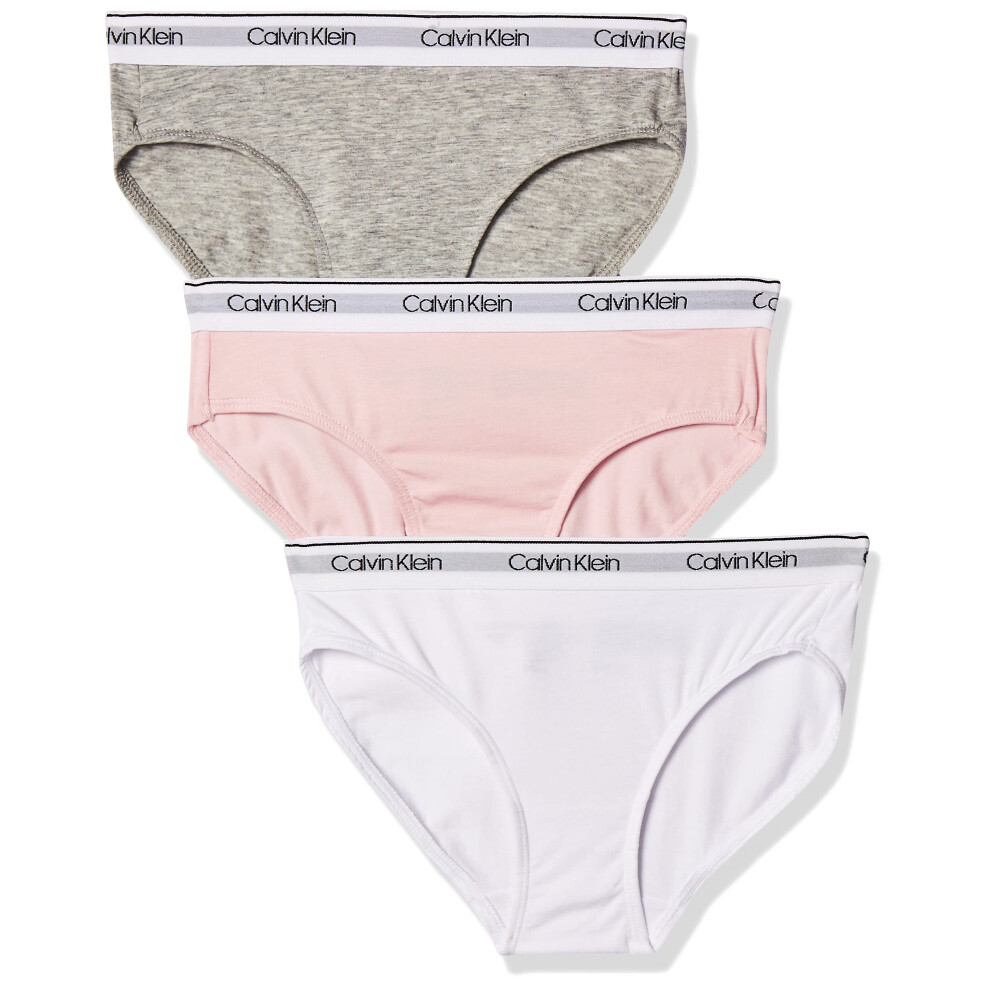 Calvin Klein Girls Little Modern Cotton Bikini Panty Underwear  3 PackCrystal Pink  Classic White  Heather Grey  XLarge