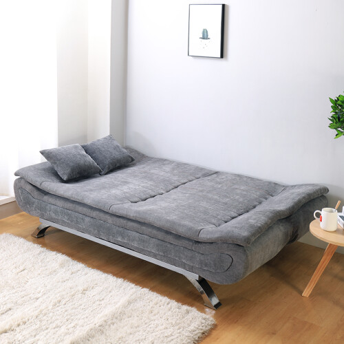 Living And Home Linen Fabric 2-Seat Convertible Sofa Bed with Pillows 2
