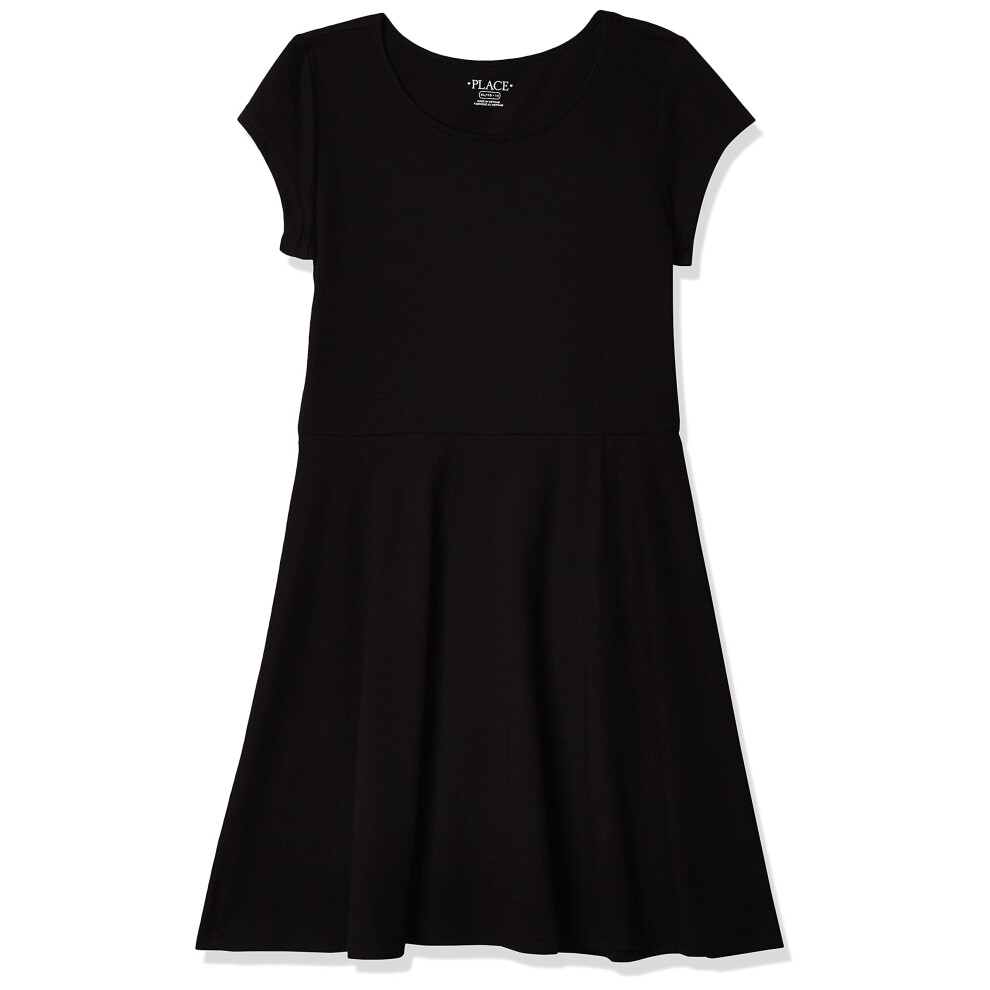 The Children's Place Girls' Short Sleeve Basic Skater Dress  Black Single  XX-Large