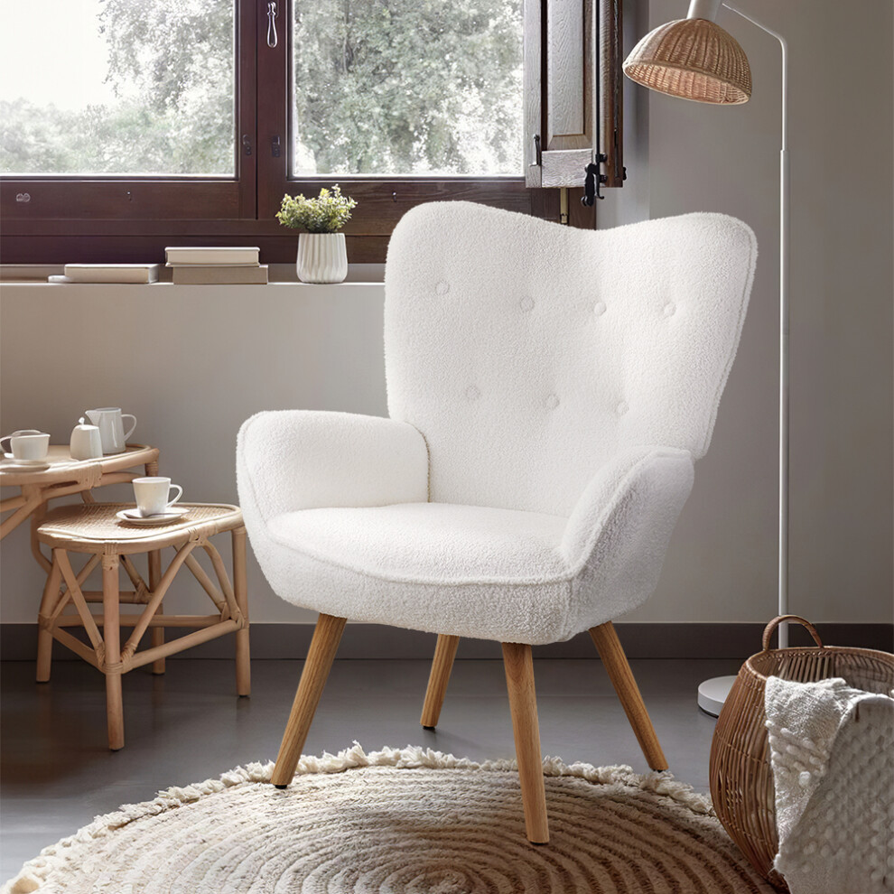 Modern White Teddy Fleece Button Tufted Lounge Chair