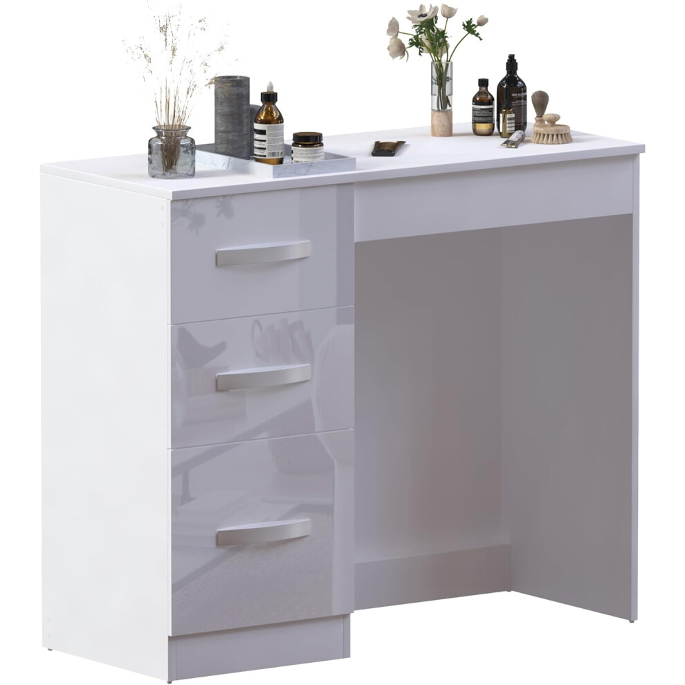 (White) Vida Designs Hulio High Gloss 3 Drawer Dressing Table, White, 79 x 93 x 38 cm