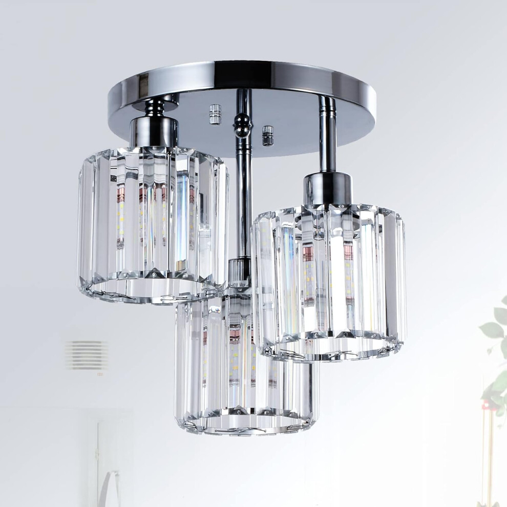 (Chrome 3-lights) 3-Lights Crystal Ceiling Lights Living Room, Chrome Semi Flush Ceilings Light Fittings for Hallway, Bathroom BedroomFoyerKitchen Light Fixture