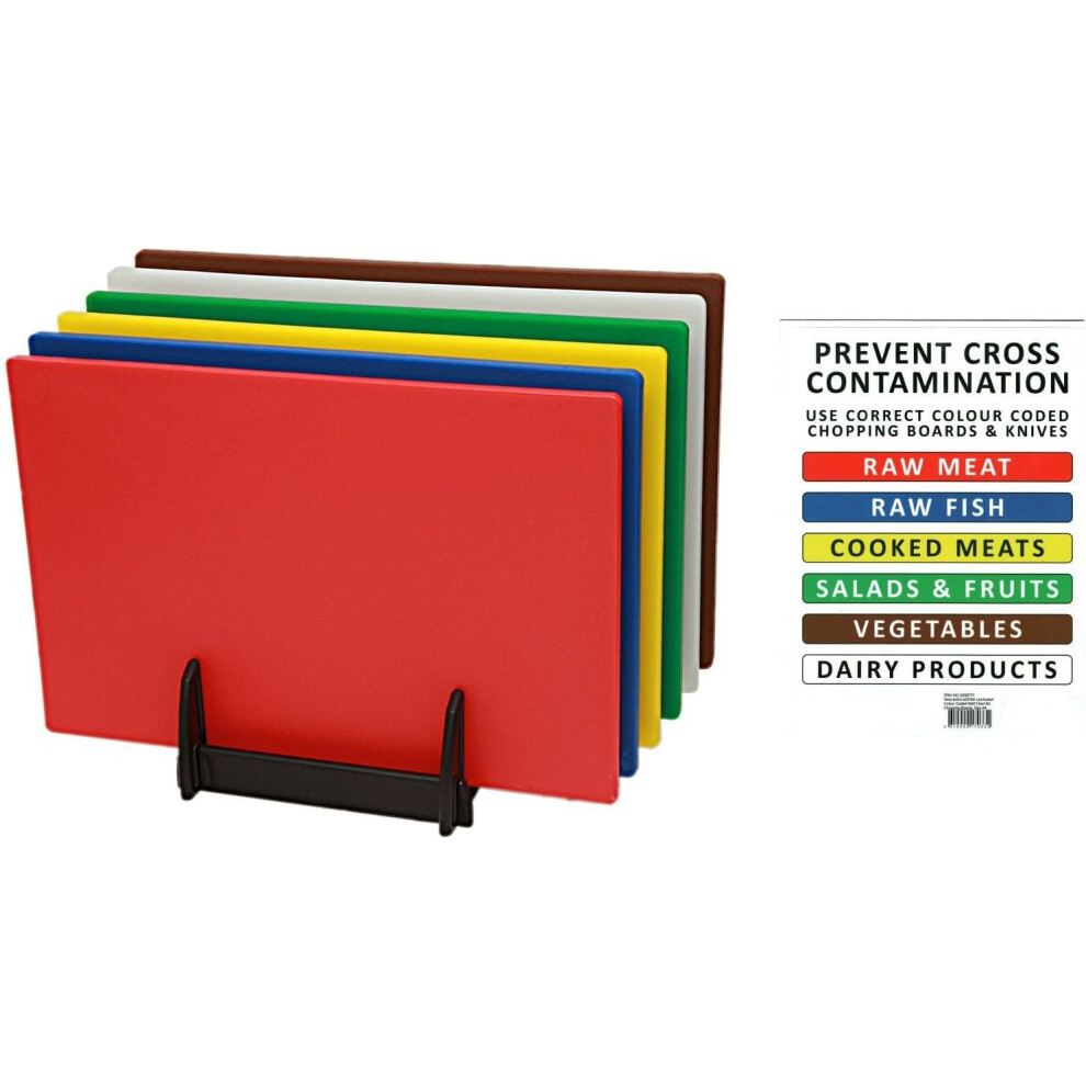 (Set of 6, Rack and Stand) 6X Colour Coded Chopping Boards Set with Rack and Wall Chart