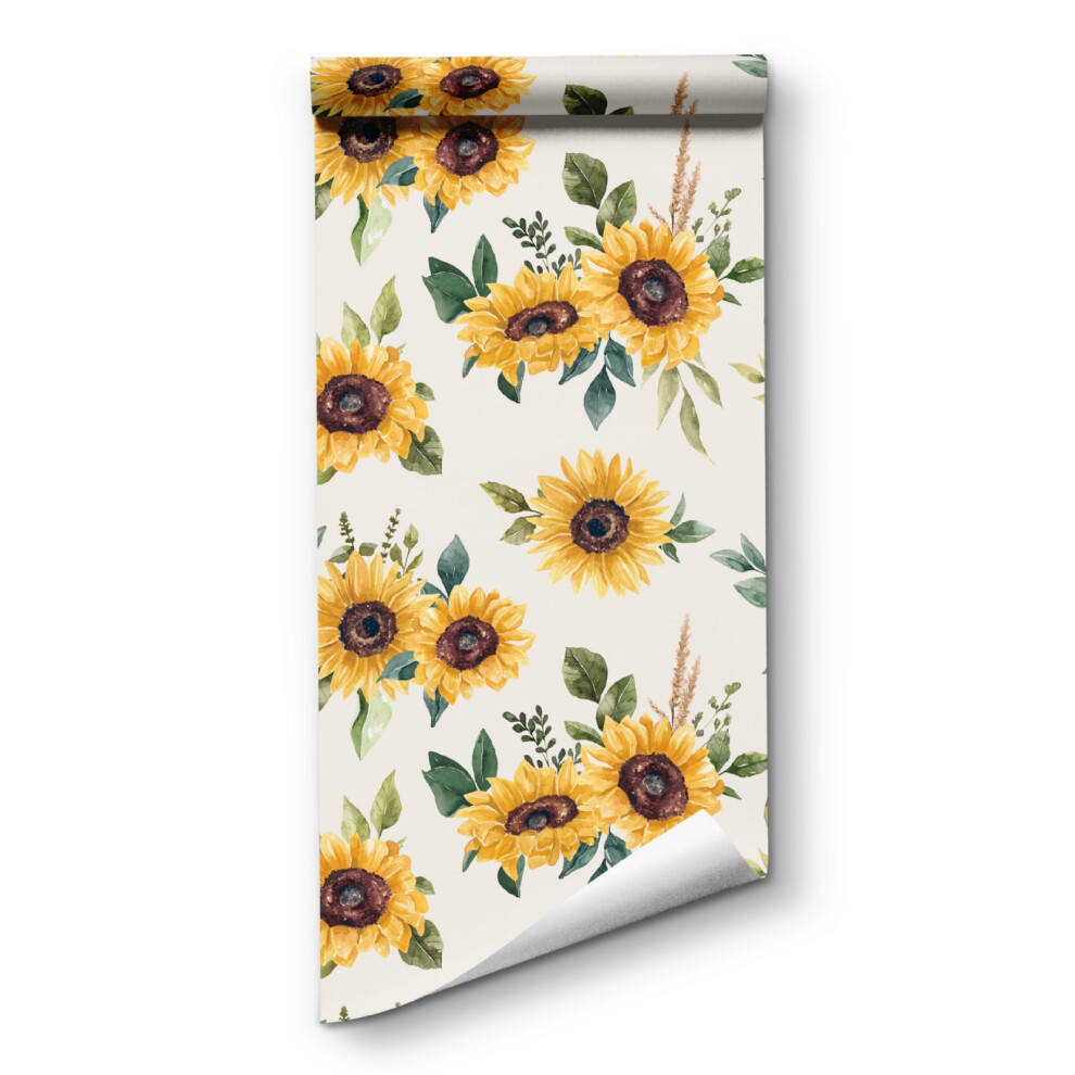 (RW490, 45x300cm) Peel and Stick Sunflower Wallpaper, Self-Adhesive Wall Murals, Use as Wall Paper, Contact Paper or Shelf Paper