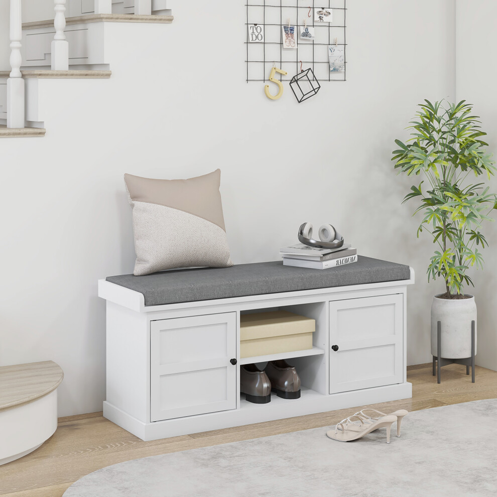 Homcom Shoe Storage Bench With Cushion 2 Cabinets For Entryway Hallway White