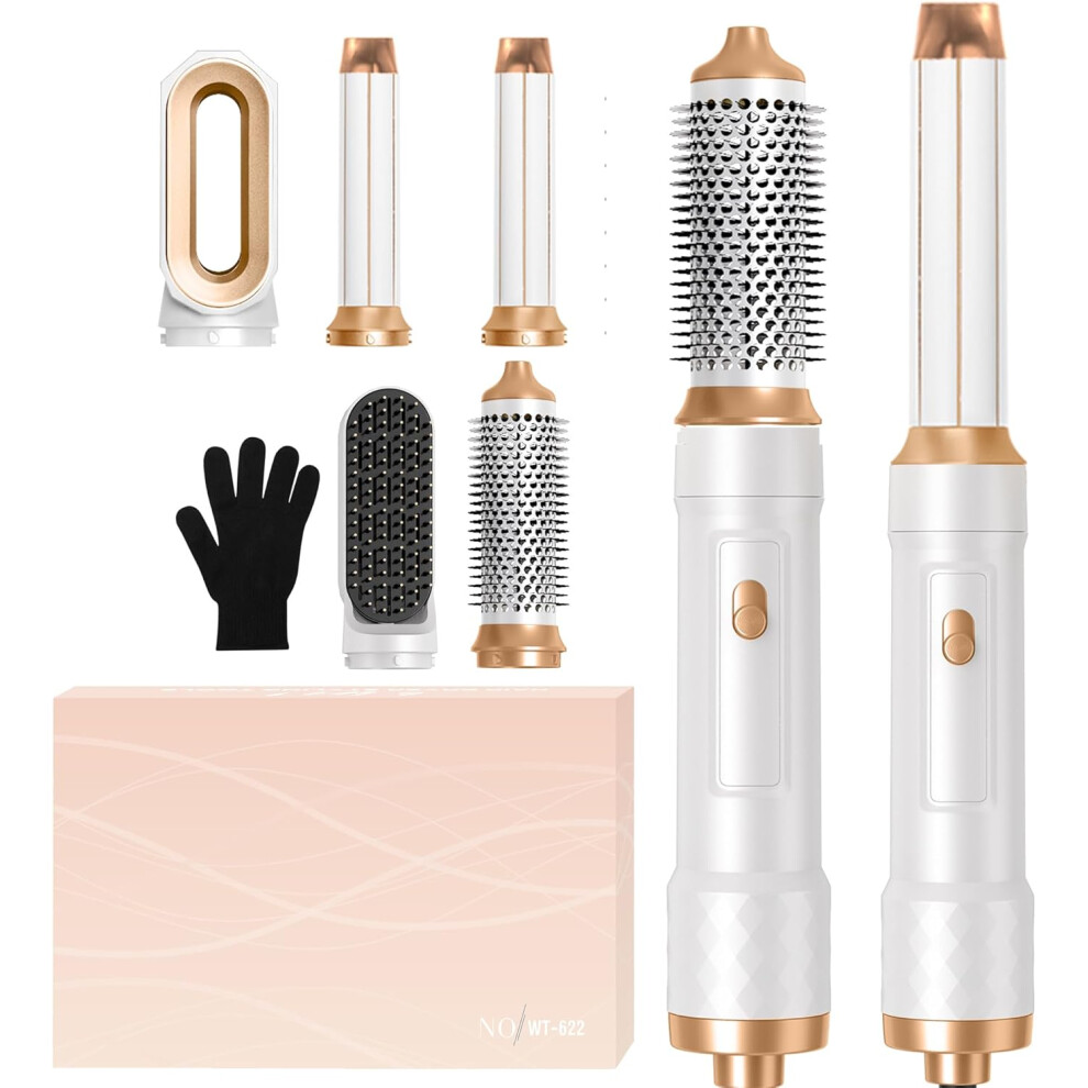 (White) Magic Styler Air Styler 5 in 1 Hair Dryer Brush with Auto Curling Wands,200 Millions Negative Ionic Hair Blow Dryer Brush Set with Curl Straighten