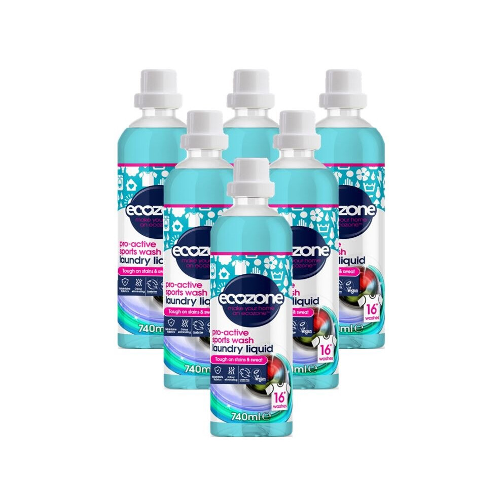 Ecozone 6 X Pro-Active Sports Wash Laundry Liquid 16 Washes 740Ml