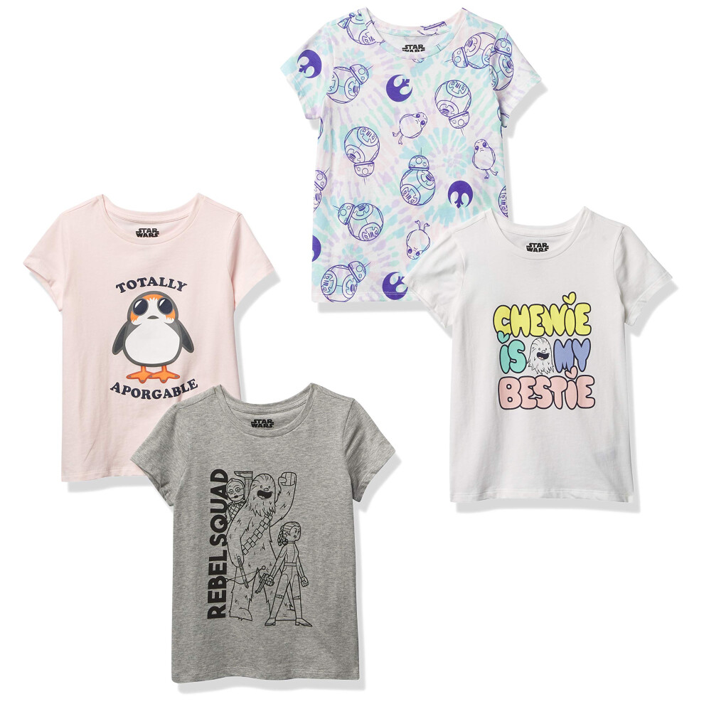 Amazon Essentials Disney  Marvel  Star Wars  Frozen  Princess Women's Short-Sleeve T-Shirts (Previously Spotted Zebra)  Pack of 4  Pink/Grey/Star Wars