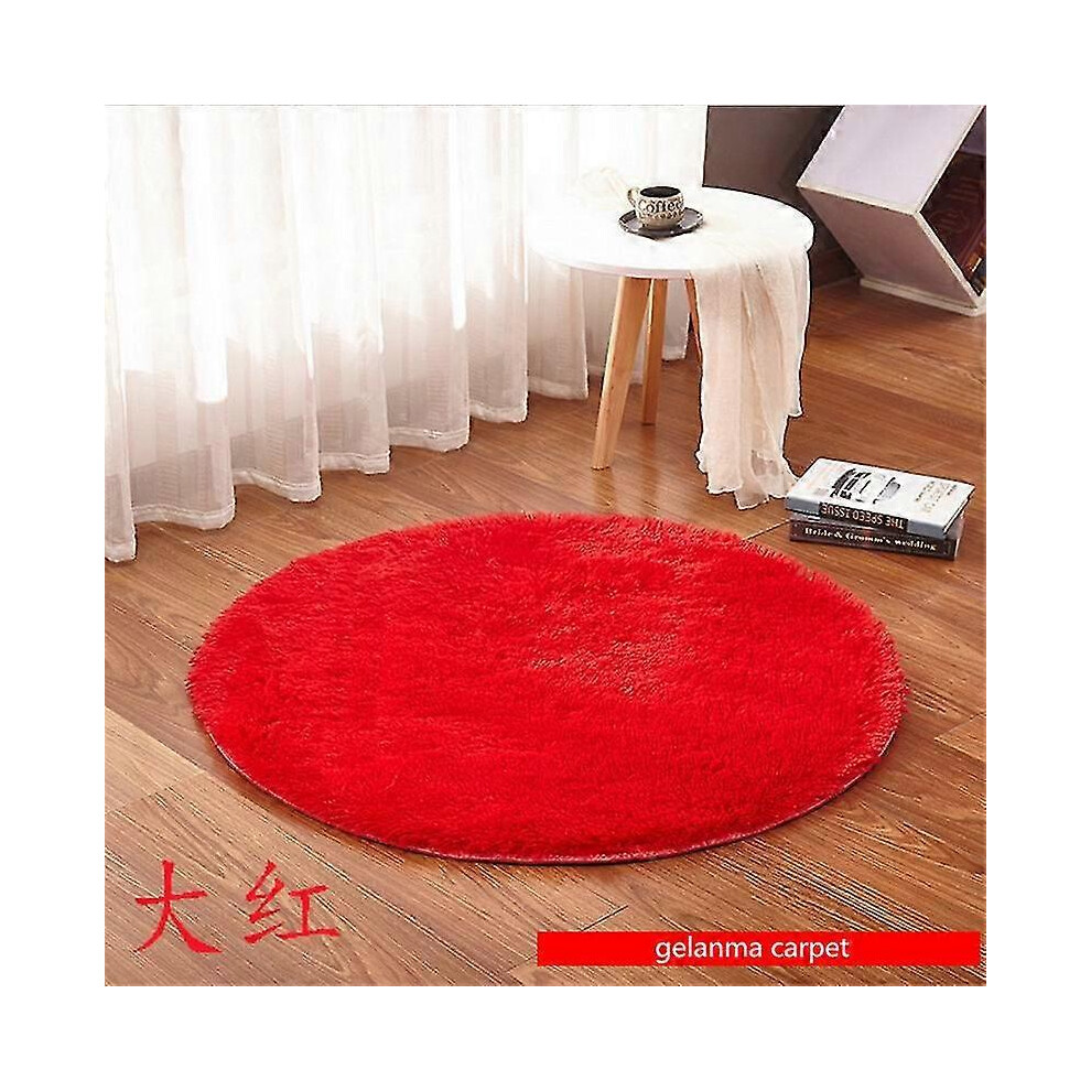 (80cm diameter, Red) Bath mat non slip absorbent shower bathroom rug carpet round long hair