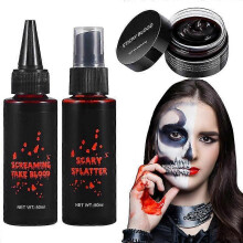 Realistic Artificial Blood Set Halloween Makeup Set 3-in-1 Kits for Special Effect Makeup Halloween Cosplay Clothes Dress Up