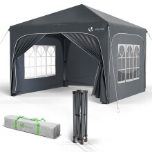 VOUNOT 3x3m Pop-Up Gazebo with 4 Detachable Sides, Waterproof & UV-Resistant, Grey