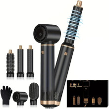 (Black 5 in 1) 5 in 1 Air Styler – Magic Styler - Hair Dryer Brush – Multi use Styling Appliances - Thermal Wrap - for Curling, Straightening