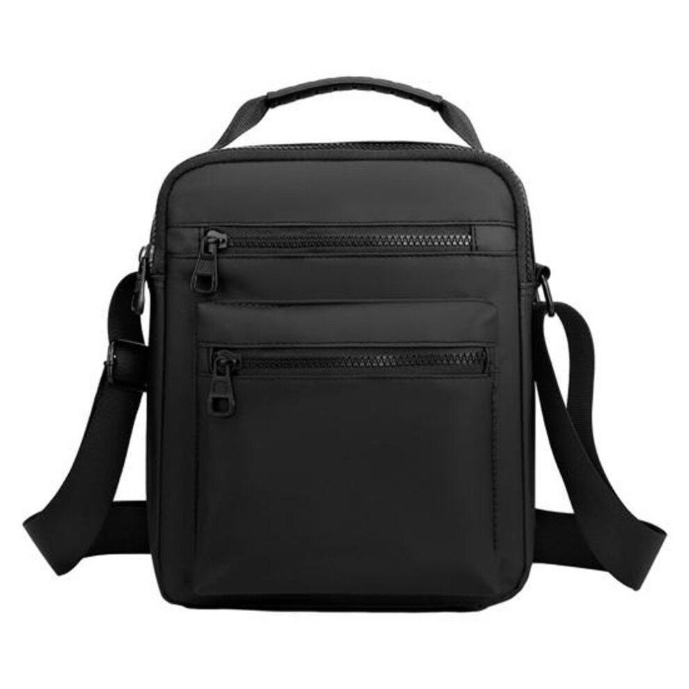 (black) Men Single Shoulder Bag Waterproof Large Capacity Zipper Pockets Portable Handle Adjustable Straps Male Women Casual Crossbody Messenger Bag