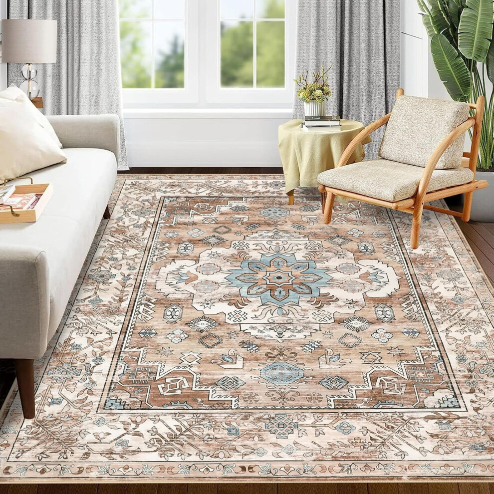 (120 x 180 cm, Vintage Cream Tan) Large vintage rug, 120 x 180 cm, lint-free printed rug