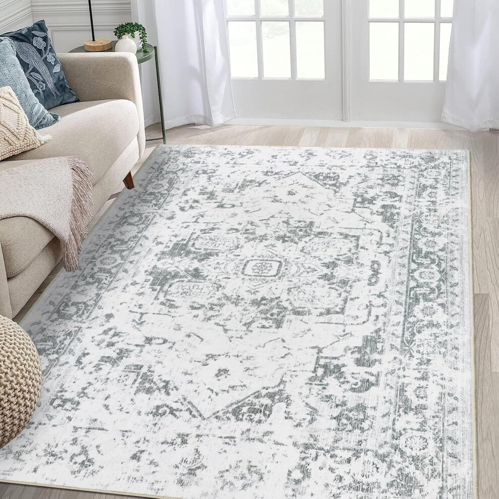 (160 x 230 cm, White and Light Gray) Living room carpet 160 small 230cm soft fluffy carpet large non-slip gray bedroom