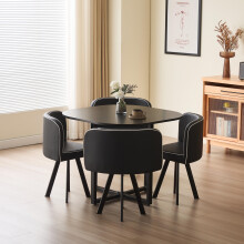 (Black, Black) 90cm Square Dining Table Set with 4 Chairs Various Colours