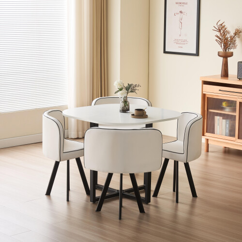 Comfy Living (White, White) 90cm Square Dining Table Set with 4 Chairs Various Colours