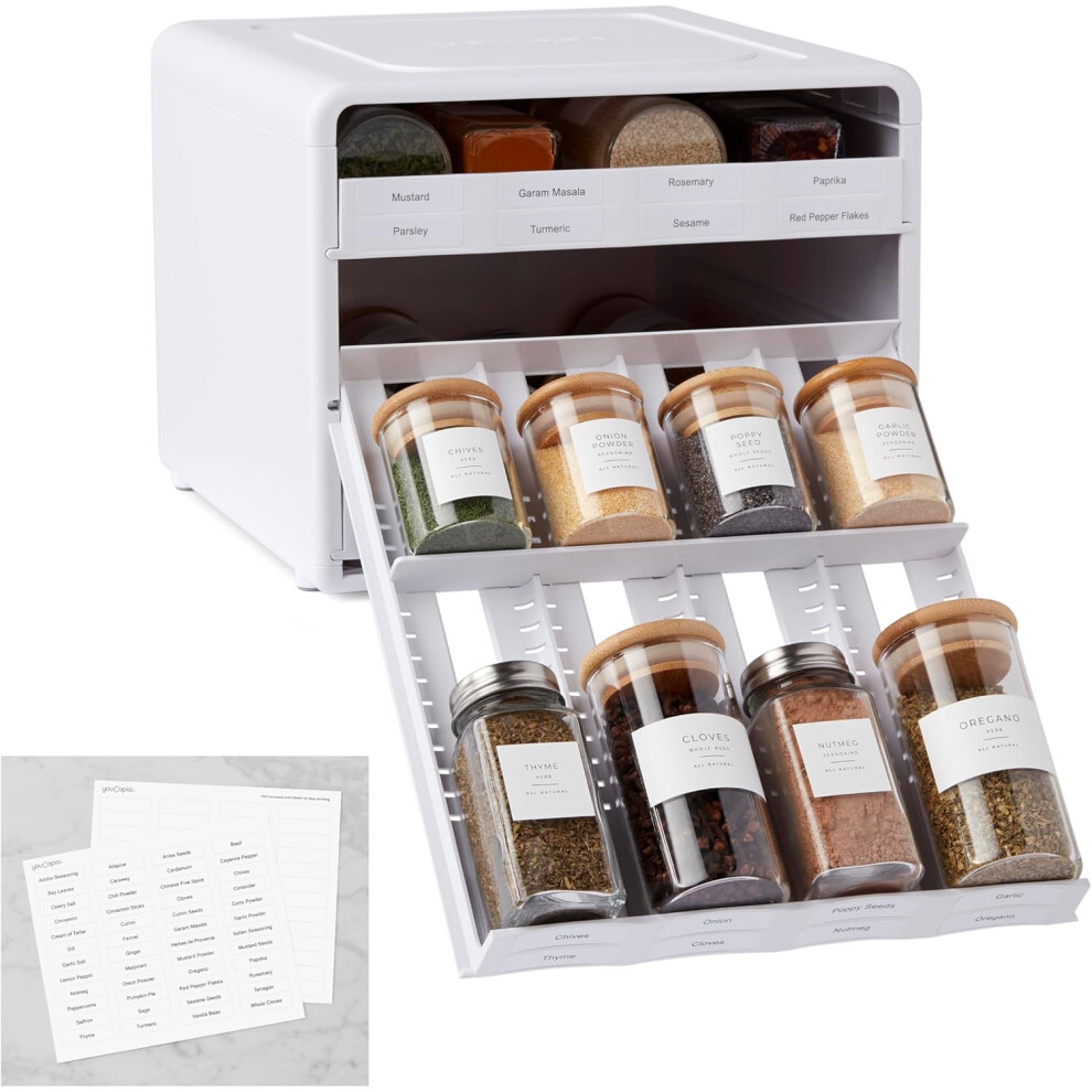 (Adjustable, White) Spice Rack Organizer 24 Bottle Seasoning and Spice Storage Kitchen Cabinet and Pantry Organizer with Pull Out Drawer