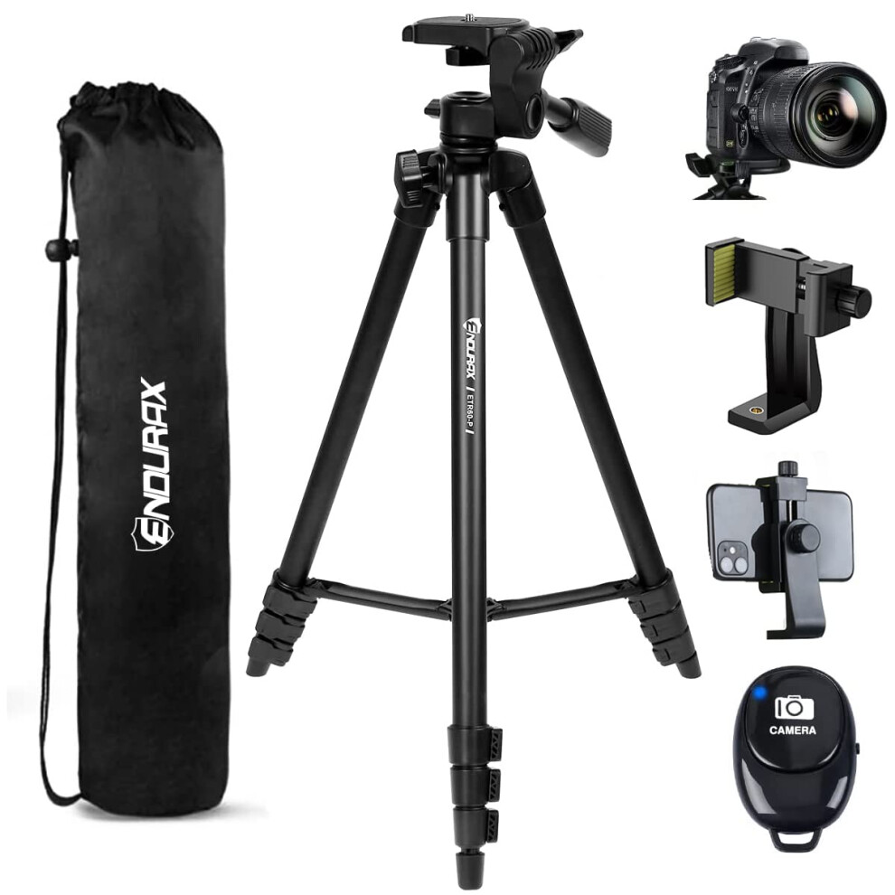 Trépied de téléphone Endurax 60"" pour appareil photo Canon avec support de téléphone universel et obturateur à distance Charge maximale 6,6 lb
