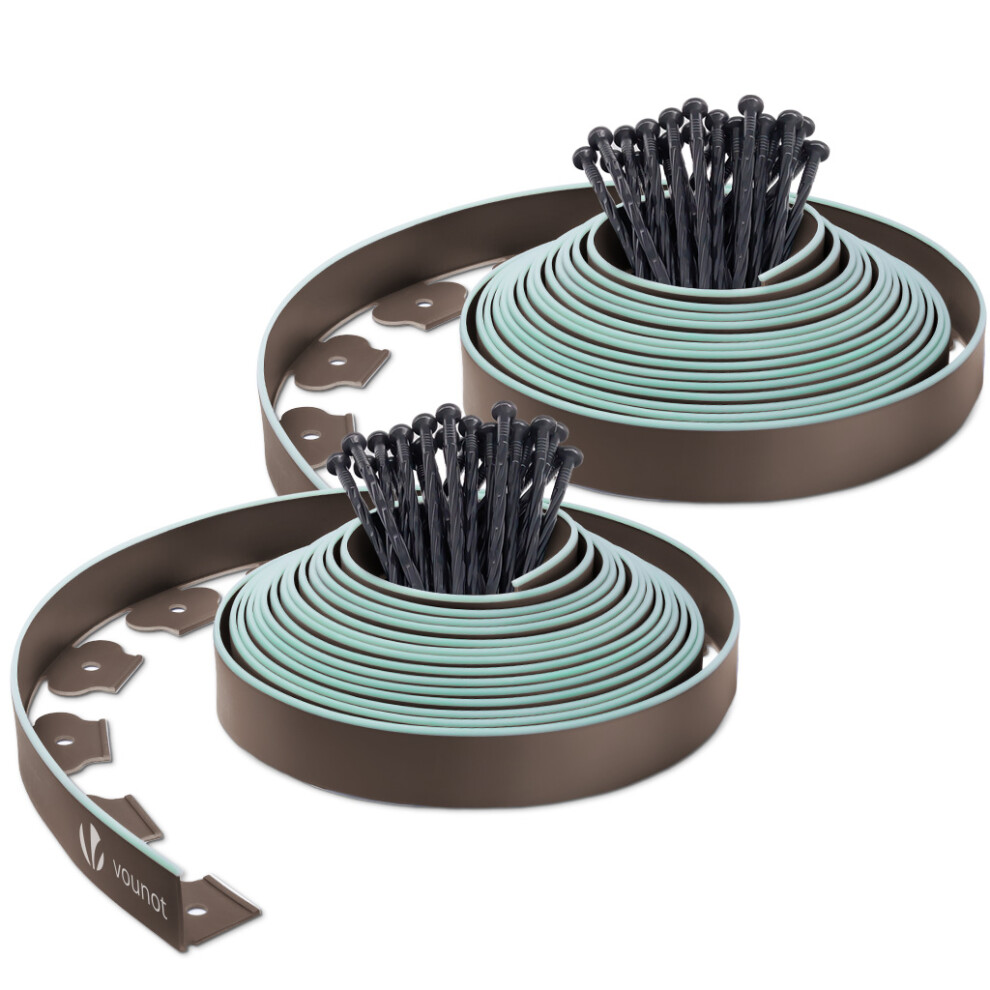 Vounot 20M Flexible Lawn Edging With Green Outline Edge, Brown 6973424415795