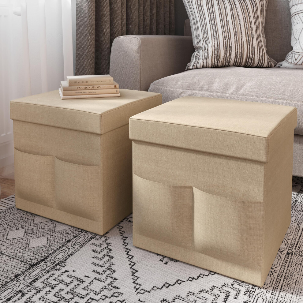 Ensemble de 2 poufs avec poches de rangement     Repose-pieds pliables de 15 pouces ou organisateurs de rangement pour chambre, salon ou dortoir pa