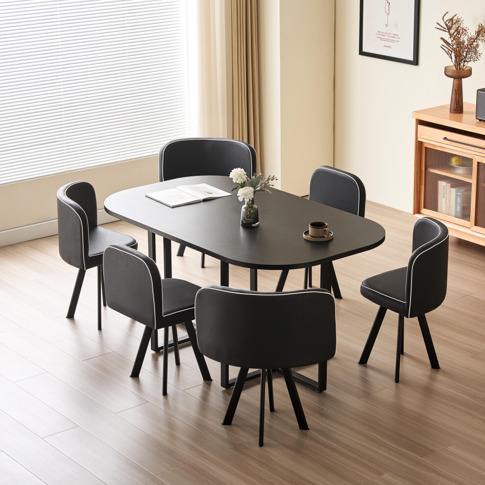 (Black, Black) 150cm Rectangular Dining Table With 6 Chairs Various Colours