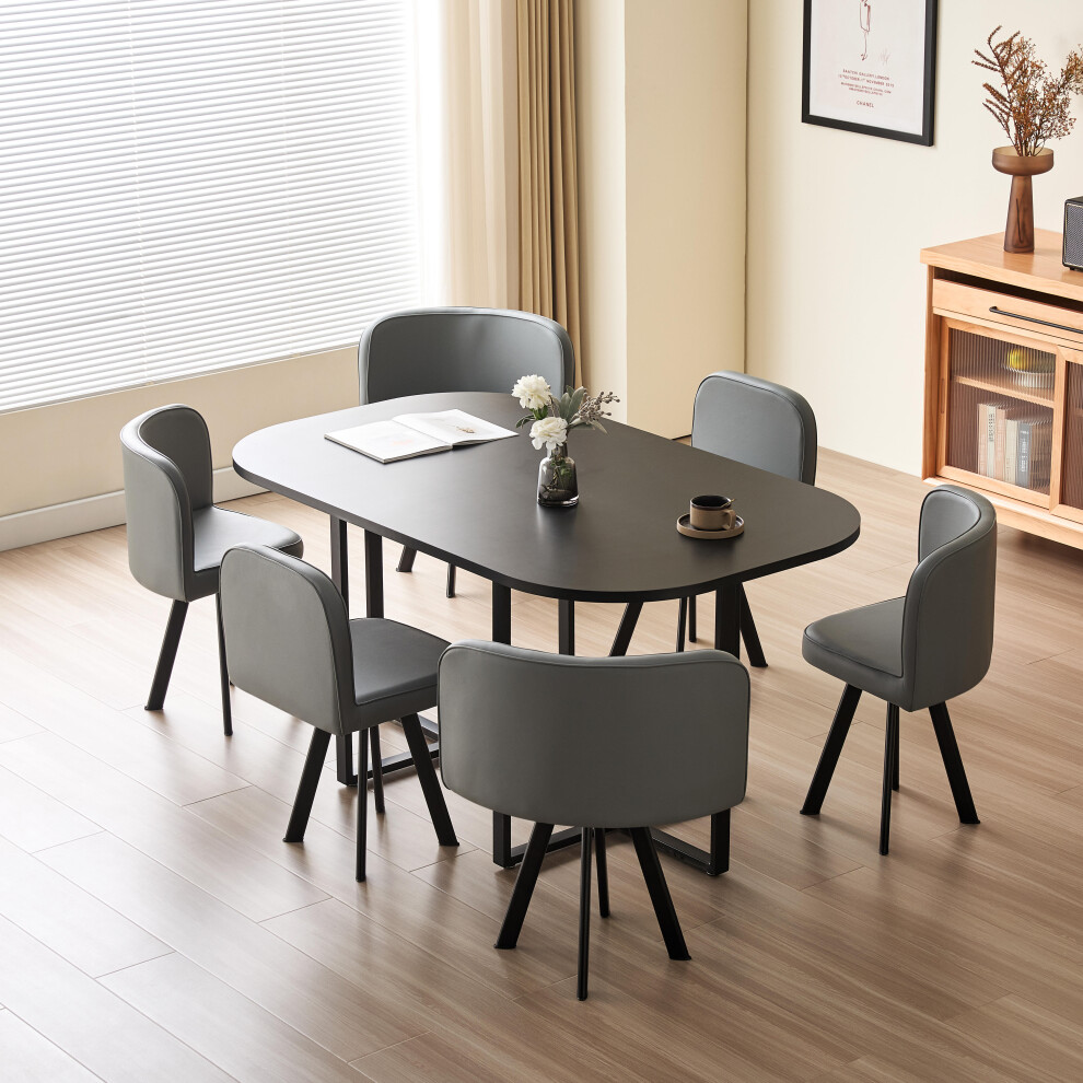 Comfy Living (Black, Grey) 150Cm Rectangular Dining Table With 6 Chairs Various Colours Black,Grey